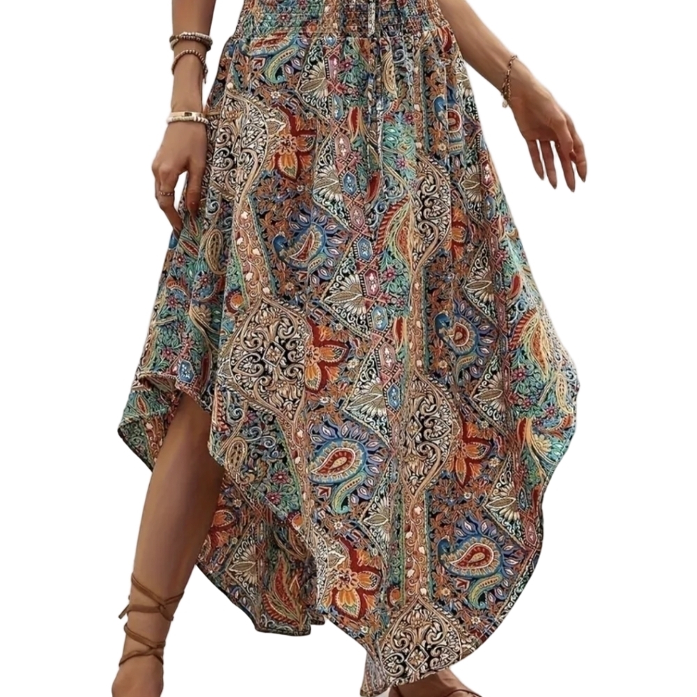 Bohemian Hi-Lo Skirt Paisley Summer Vacay Skirts S M L Plus size Outfits - Picture 4 of 9